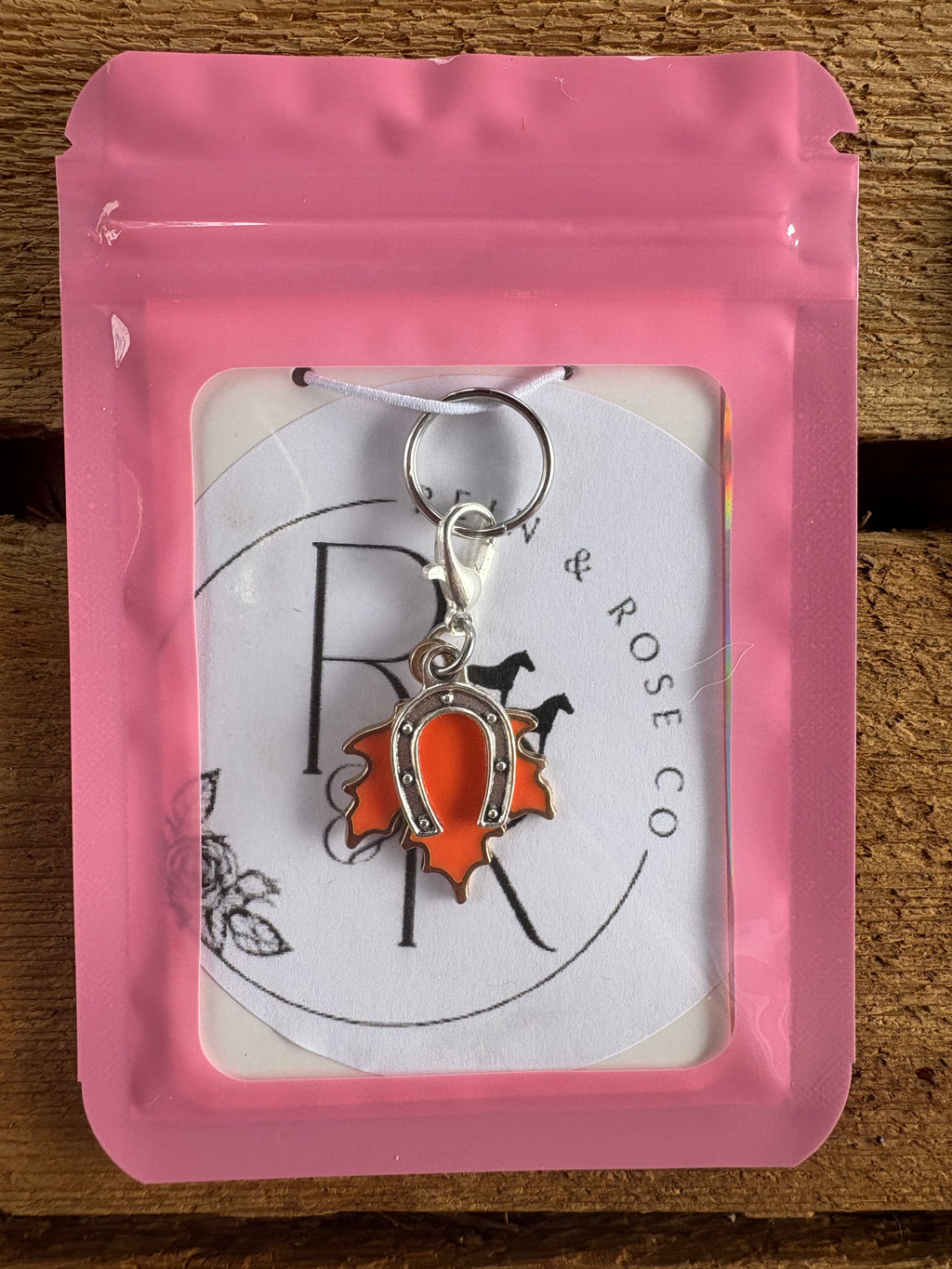 R&R Charm- Maple Leaf & Horse Shoe: Red, Yellow, Orange & Brown